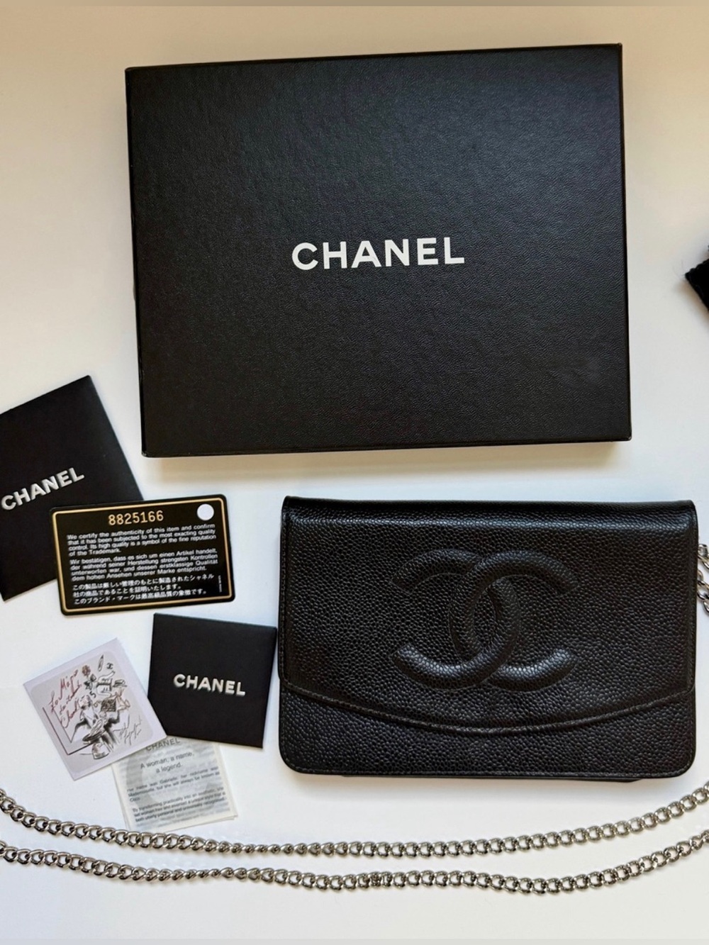 Vintage Chanel CC Black Caviar WOC w/ Box & Black Card - Karl Lagerfeld Era